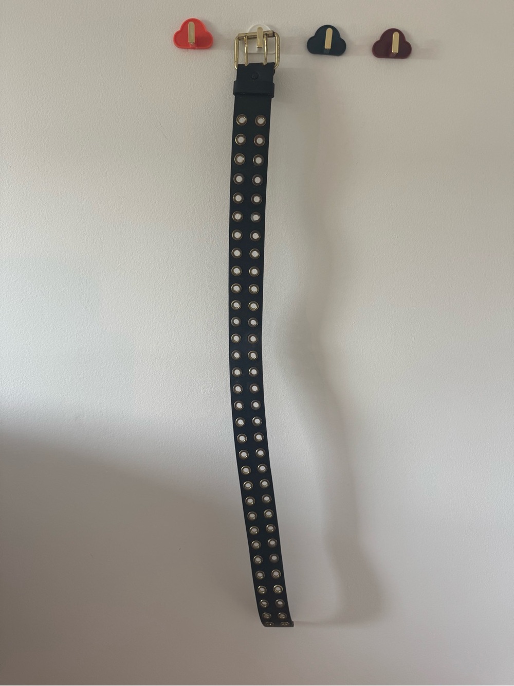 Vintage Black Double-Row Grommet Belt with Gold Buckle